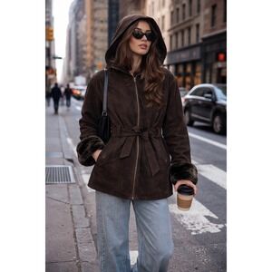 Vintage Wilsons Leather Brown‎ Suede Jacket Removable Hooded Penny Lane Coat